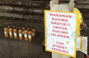 Makanan kucing yang dibagikan ke dalam botol-botol ini dapat diambil secara gratis bagi masyarakat yang tertarik melakukan street feeding. | Sumber: Instagram/sebotolcinta_cmh Makanan kucing yang dibagikan ke dalam botol-botol ini dapat diambil secara gratis bagi masyarakat yang tertarik melakukan street feeding. | Sumber: Instagram/sebotolcinta_cmh